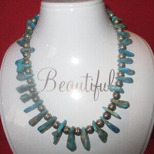 Sterling Silver and Turquoise Handcrafted 18" Necklace